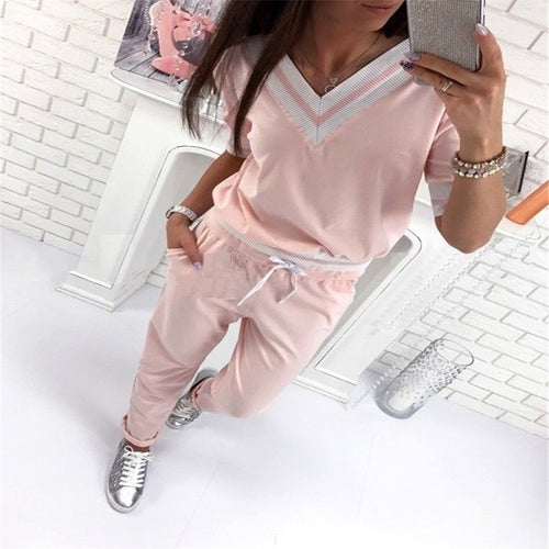 Ladies V-Neck Pullover Track Suit