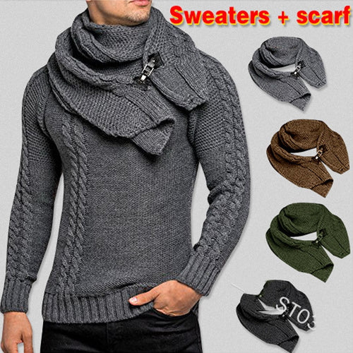 Men's Knit Sweater+Scarf Set