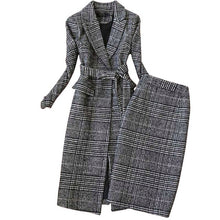 Load image into Gallery viewer, Ladies Plaid Trench and Skirt Suit