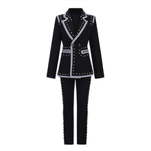 Load image into Gallery viewer, Ladies Studded V-Neck Blazer Pants Suit